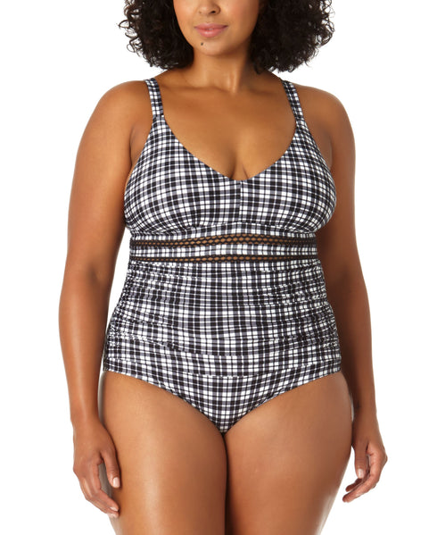 Plus Size Sheer-Trim One-Piece Swimsuit